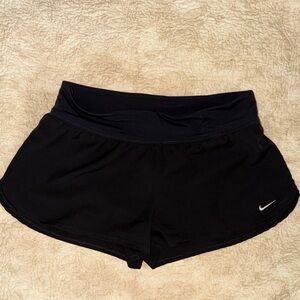 Nike Women's Black Athletic Running Shorts with White Swoosh